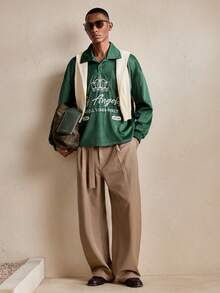 AKNOTIC 男士秋季字母皇冠刺绣休闲Polo衫 - 綠色 - 查看 2