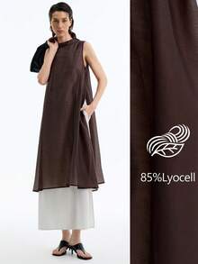 Aalyst Women's Elegant, Luxury, Minimalist Design Sense, Casual, Vacation, Commute Comfortable Loose Solid Color Contrast Patchwork Semi-Sheer Fabric Round Neck A-Line Hem Sleeveless Side Slit Maxi Dress, Spring/Summer - Multicolor - View 1