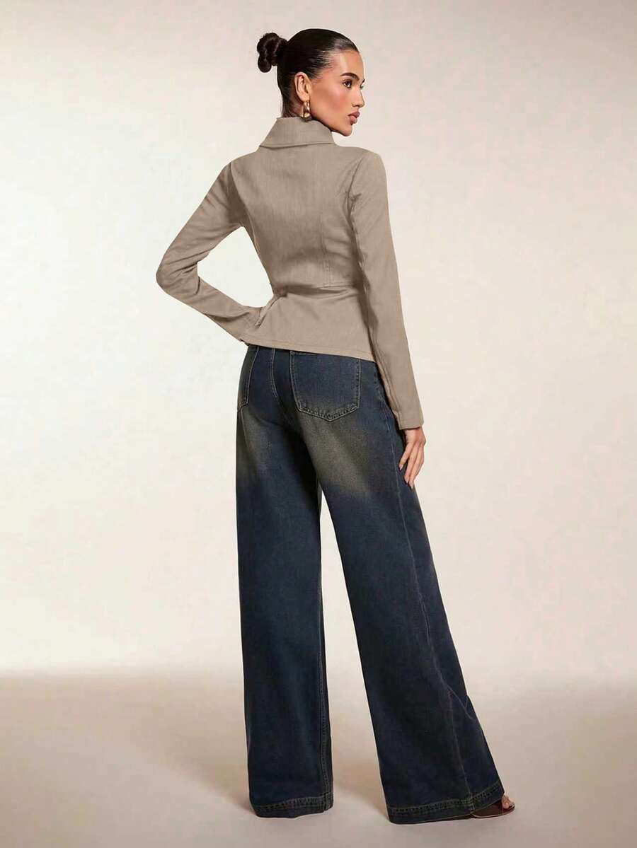 Glamine Women Front Button Slit Elegant Long Sleeve Jacket, Solid Color Winter Coat For Women, Stylish Christmas Clothes Women, Versatile Autumn Outerwear For Thanksgiving Outfit