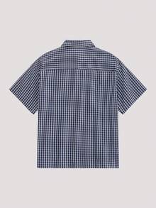 Open Phase 男士夏季格子短袖单排扣休闲衬衫，春夏款，复古美式，男女皆宜，宽松版型夏季服装——适合日常穿着和夏季度假穿着。 - 彩色 - 查看 2