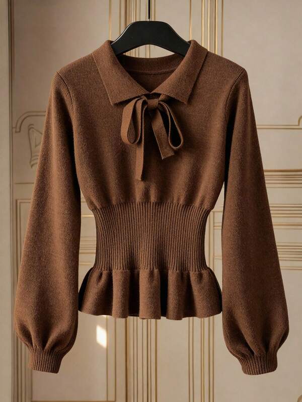 Franclia Suéter elegante con lazo para mujer, prenda de vestir de moda para otoño/invierno