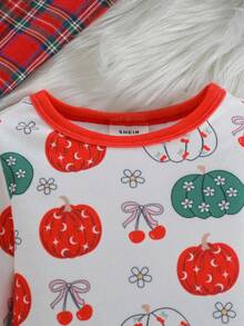 2 Stück Weihnachts-Baby-Mädchen Grafik-Muster Langarm Bodysuit und Leggings Pyjama Set