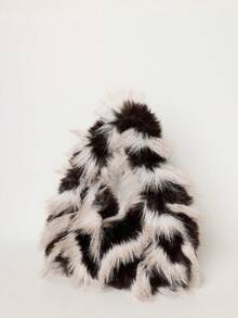MUSERA 黑白相间蓬松人造毛皮手提包，适合节日、假日、派对、圣诞节等场合。 - 黑與白 - 查看 3