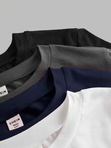 SHEIN Girlism 4 件套青少年女孩百搭圆领长袖休闲纯色 T 恤，黑色、白色、海军蓝、深灰色 - 藏蓝色 - 查看 4