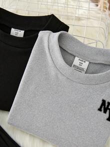 SHEIN 2件套青少年男孩休闲舒适贴身立领长袖家居服套装 - 彩色 - 查看 3