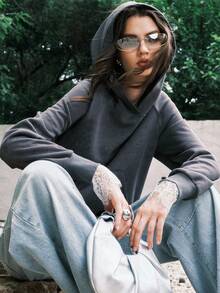 Airlisse Casual Elegant Commuter Daily Contrast Lace Sweatshirt, Autumn/Winter - Grey - View 5