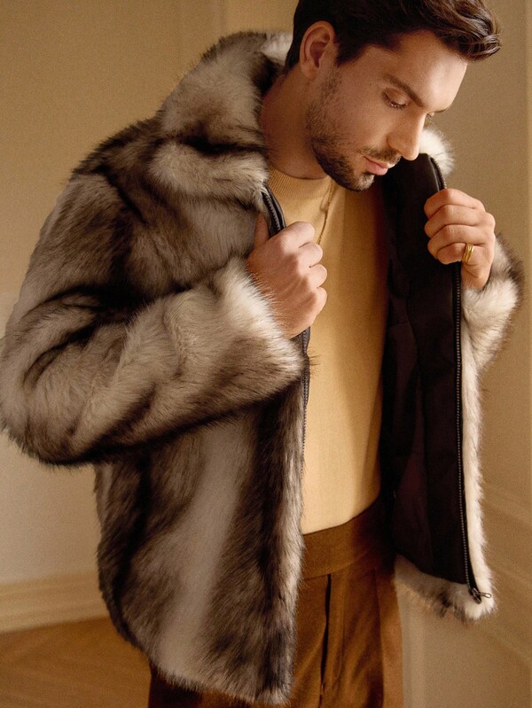 HIMLAND Men's Autumn/Winter Fashion Gradient Faux Fur Jacket