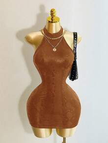 Mistrie Vestido mini ajustado de unicolor con escote trasero para mujer