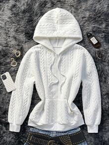 SHEIN EZwear 保暖内衬卫衣外套，宽松版型，秋冬季保暖针织衫 - 白色 - 查看 1