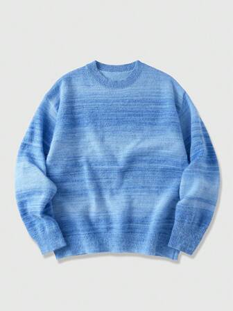 Street Life Suéter holgado de punto con degradado, cuello redondo, manga larga, para hombre