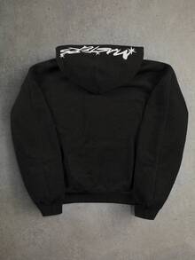 Manfinity Roghcode Men's Casual Printed Long Sleeve Hoodie - Black - View 2