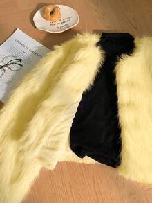 SHEIN Privé 秋冬大码女式仿皮草无领夹克 - 鵝黃色 - 查看 12