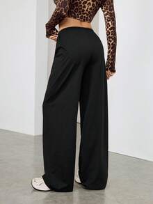 SHEIN Tall Soft White Knitted Home Baggy Pants, Loose Pants Comfy Pants Black Pants, Tall Women - Black - View 2