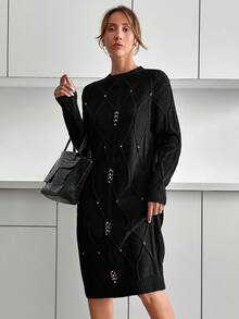 EURMUSE Váy len nữ dệt kim màu xám - màu đen - Xem 3