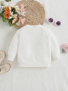 Cozy Fall & Winter Styles Toddler Girls Casual Fashion Creative Personalized Refreshing Cute Kawaii Cup Ballet Girl Heart Shaped Pattern Print Relaxed Fit Crew Neck Sweatshirt, Comfortable Outfit