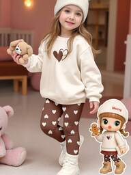 SHEIN Happikins 2pcs/Set Young Girl Casual Crew Neck Long Sleeve Sweatshirt And Leggings, Suitable For Autumn/Winter