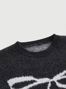 ROMWE Kawaii 2件套可爱蝴蝶结提花针织短款上衣和针织短裤 - 黑色 - 查看 3