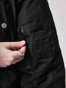 ROMWE 畅销仿毛领夹棉大衣，女士厚实保暖休闲派克大衣，宽松时尚外套，冬季新品 - 黑色 - 查看 9