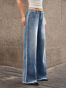 Selenza Women's Jeans Patchwork Rhinestone Chain Pants, New High Waist Slimming Versatile Wide Leg Straight Trousers - Light Wash - View 6