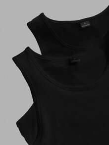 Tseoso 2pcs/Set Camisole Ketat Seksi Wanita Model Pendek, Warna Hitam Polos, Cocok untuk Musim Panas - Hitam - View 5