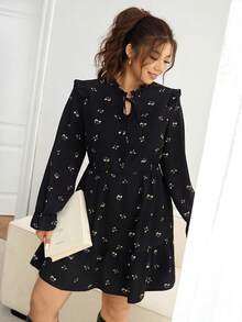 Lounesse Váy bó eo họa tiết hoa cỡ lớn cho nữ - màu đen - Xem 3