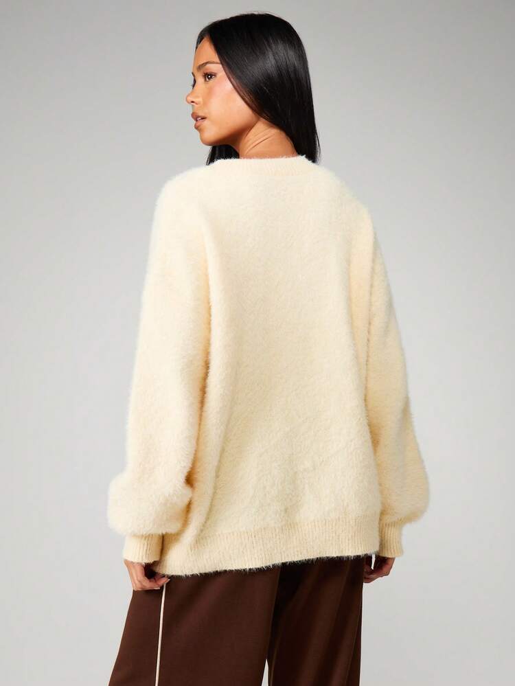 MISSGUIDED Suéter Oversized de Gola Redonda Felpudo para Inverno e Outono, Tricô Grosso e Aconchegante