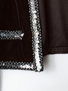 EMERY ROSE Women's Velvet Cardigan With Beaded Ribbon Trim - Brown - View 5