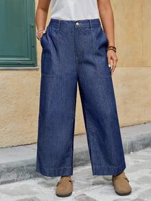 EMERY ROSE Quần jean denim dáng rộng, phong cách đường phố, rộng rãi, có túi cho nữ cỡ lớn - Rửa tối - Xem 4