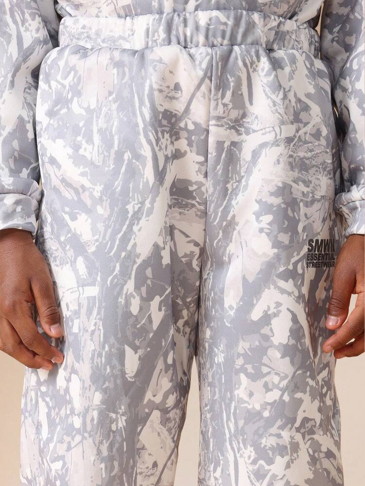 Marble Print Hoodie And Sweatpants Set