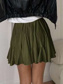 Siren Gaze 女士荷叶边迷你裙，高腰百褶裙，性感短裙，迷你裙。返校节短裙，秋季短裙，迷你裙，音乐会女士冬季绿色短裙 - 墨綠色 - 查看 6