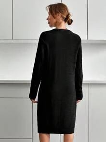 EURMUSE Váy len nữ dệt kim màu xám - màu đen - Xem 2