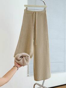 Franclia Women's Casual Thermal Lined Drawstring Sweatpants, Autumn/Winter - Khaki - View 3