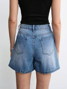 Aalyst Shorts anchos de mezclilla de moda para mujer, apropiados para el verano - Lavado ligero - Ver 2