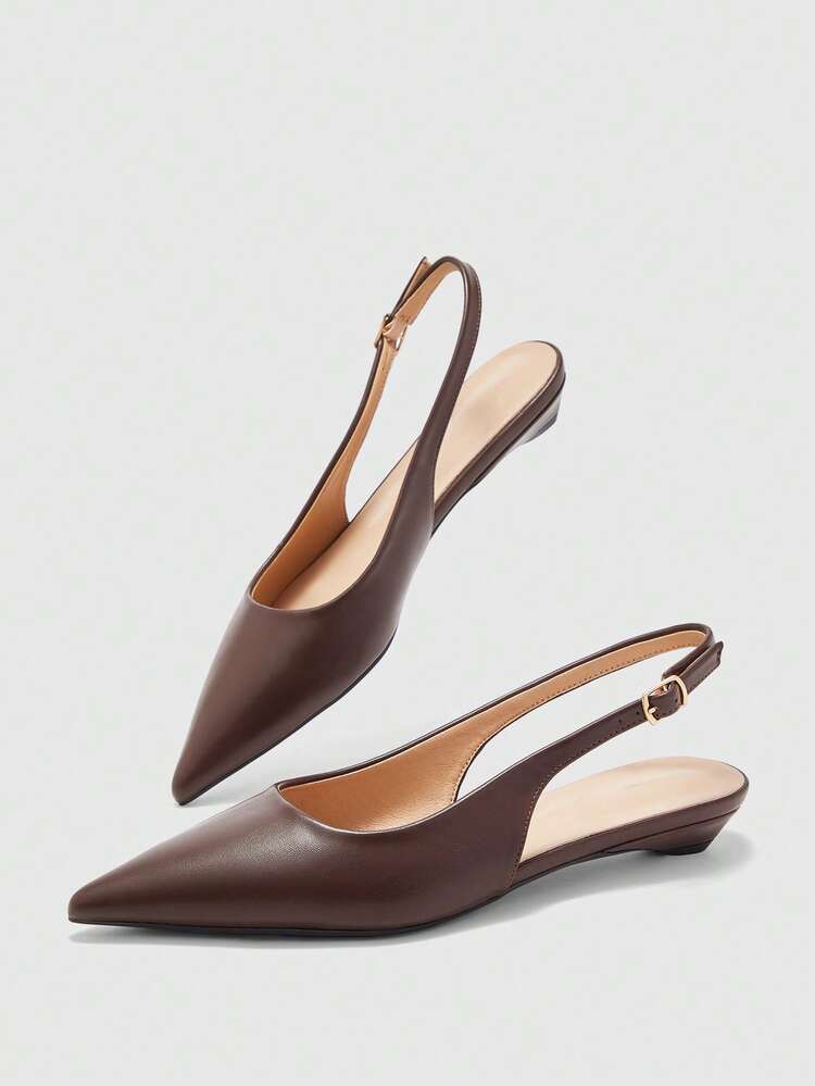 CUCCOO BIZCHIC Women's Coffee Color Pointed Toe Flat Heel Slip-On Shoes, Simple Versatile Comfortable Commuting Style For Christmas