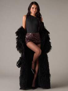 SHEIN BAE Pantaloncini da donna con paillettes di colore unito, adatti per occasioni di festa