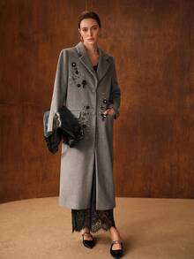 MOTF PREMIUM ABRIGO ELEGANTE CON CUELLO DE SOLAPA BORDADO CON LENTEJUELAS - Gris - Ver 6