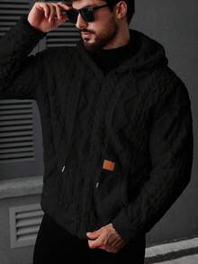 Manfinity CasualCool Men's Warm Fleece Zip-Up Hooded Long Sleeve Jacket, Autumn/Winter Black Jacket For Outerwear Men Jacket Winter Designer Jacket Men Black Hoodie Men Zip Up Jacket - Black - View 6