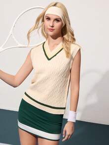 CourtClass Casual Knit Patchwork Color Block Tennis Style Women Sports Skirt