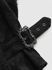 ROMWE Áo khoác cổ lông họa tiết vải Jacquard Gothic cổ điển Dark Palace - màu đen - Xem 3