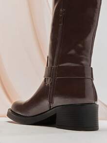 SHUZIA New Versatile Women's Fashion Chocolate PU Daily Versatile Comfortable Knee-High Biker Boots Fall Winter Holiday Shoe