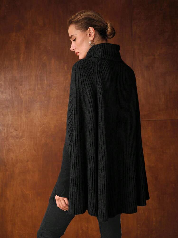 WOOL TURTLENECK PONCHO SWEATER