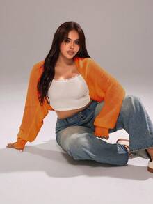 Rustia New Bat Wing Long Sleeve Cardigan Sweater For Women Casual - Orange - View 4