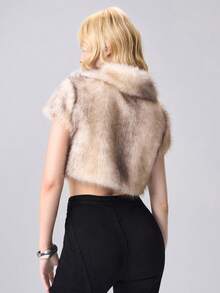 ROMWE Grunge Punk 性感深 V 领短款前开式人造毛皮女式背心 - 彩色 - 查看 3