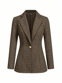 Ellevyn 女士优雅商务西装外套，百搭通勤夹克（带衬里），秋冬 - 棕色 - 查看 6