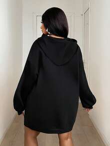 Maweii فستان بلوفر قصير فضفاض بسحاب وكابوشون بأكمام طويلة ذو لون أحادي، مناسب للخروجات والتنقلات اليومية للمرأة ذات المقاسات الكبيرة