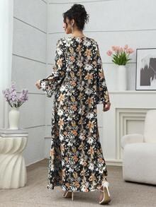 Yasmyna 优雅复古浪漫花卉和珍珠装饰女士宽松休闲连衣裙，适合通勤和户外穿着 - 彩色 - 查看 2