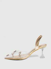 CUCCOO SZL 新品金色水钻装饰尖头镂空细高跟女式晚会高跟鞋 - 金色 - 查看 5