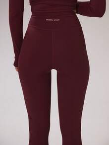 Musera Sport 运动条纹侧交叉低腰修身运动紧身裤，适合冬季运动、健身房锻炼、休闲运动、板式网球等。 - 酒紅色 - 查看 6