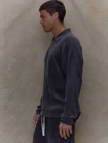 Musero Long Sleeve Ribbed Button Less Polo Shirt Jersey Top Only Fall/Autumn Winter - Black - View 4