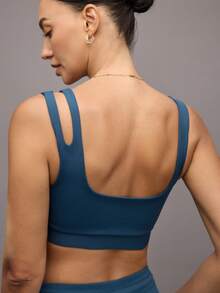 Activina Women's Solid Color Cutout Shoulder Everyday Fitness Sports Bra - Blue - View 1